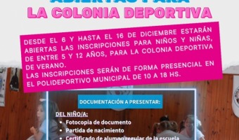 APERTURA DE INSCRIPCIONES PARA LA COLONIA DEPORTIVA EN EL POLIDEPORTIVO
